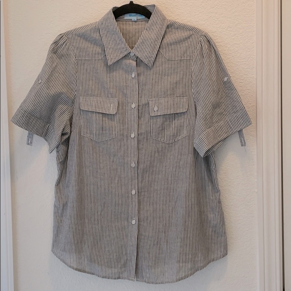 Blouse striped white & denim blue short sleeve